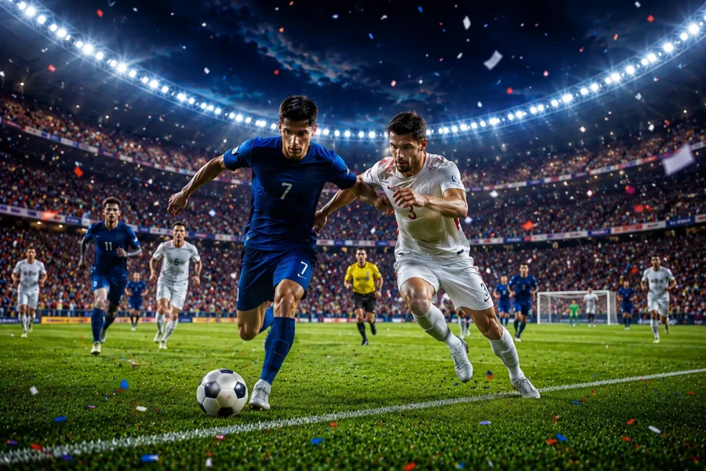 world cup ph Intense soccer match under stadium lights