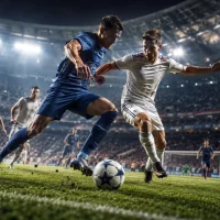 worldcup Intense soccer match under stadium lights