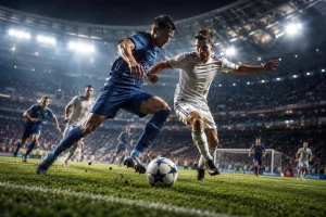 worldcup Intense soccer match under stadium lights